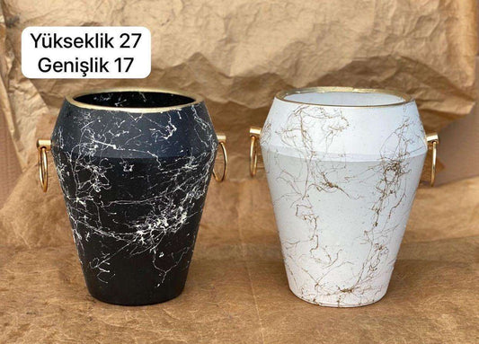 Beyaz desenli dekoratif seramik saksısı 27 X 17 CM